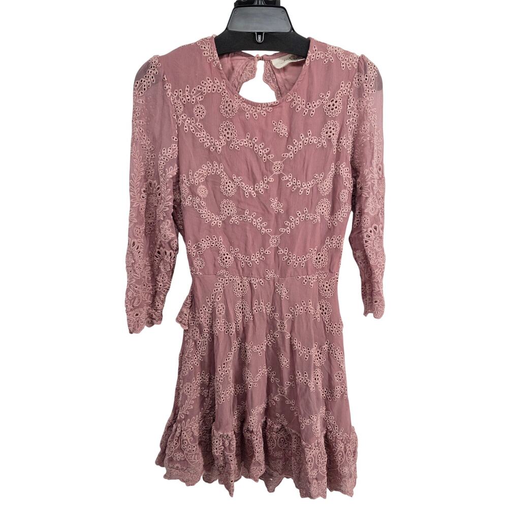Jen's Pirate Booty Magdalena Open Back Eyelet Embroidered Dress Pink Size XS